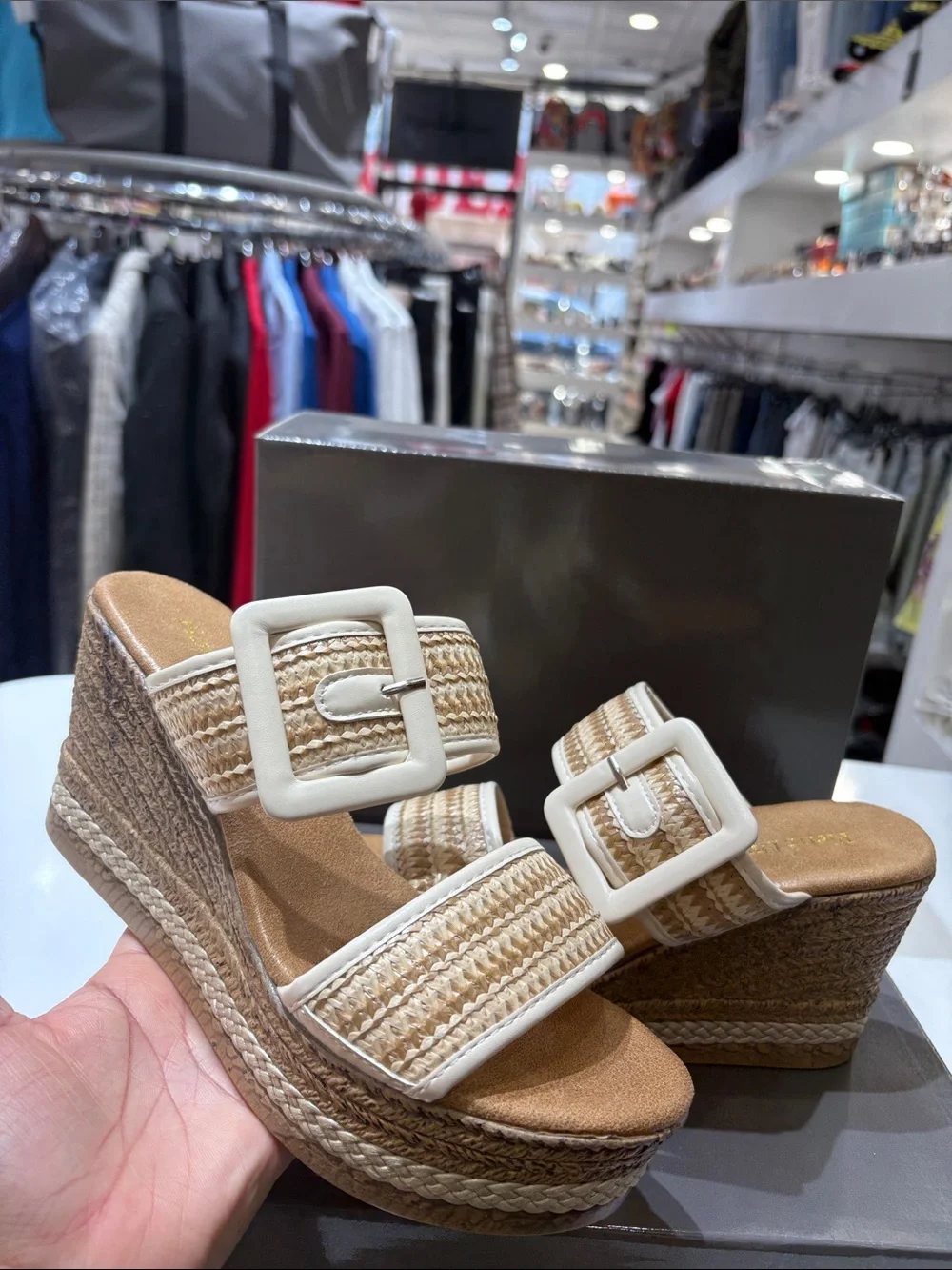 Pierre Dumas Cream Braided Espadrille Wedge Slide with Buckle